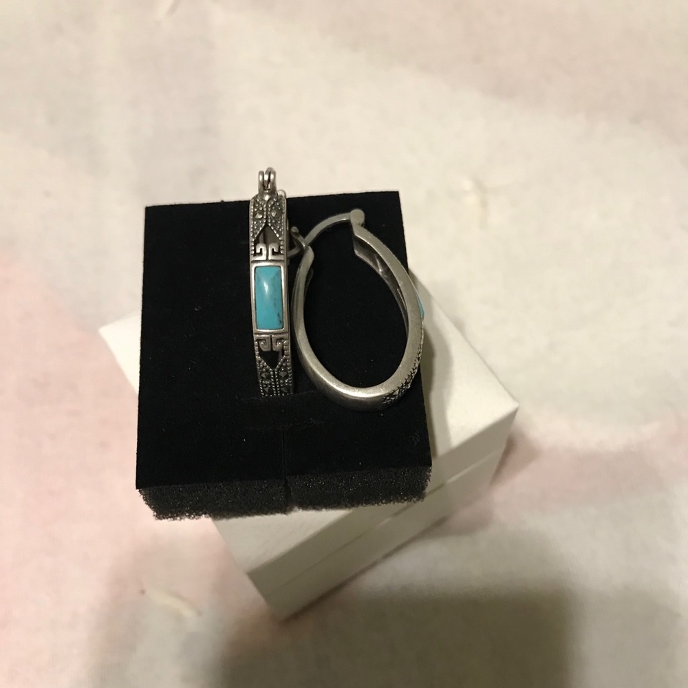 SS Simulated Turquoise Marcasite Earrings